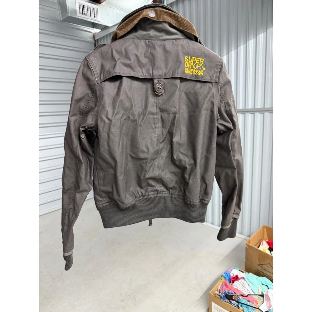 Superdry Safari Wax Harrington Jacket Charcoal Grey Plaid Lined Kids Medium